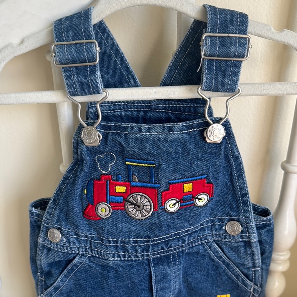 Kids Denim Overalls with Train Embroidery - Picture 2 of 7